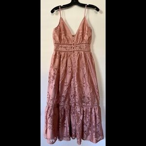 Pink Lace Midi Dress with button down accent front